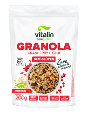 Granola Cranberry e Goji Zero Adição de Açúcares Integral Sem Glúten