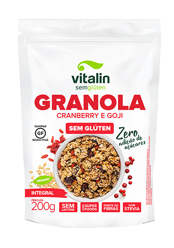 Granola Cranberry e Goji Zero Adição de Açúcares Integral Sem Glúten